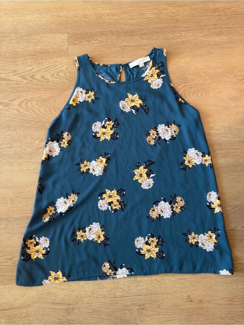 LOFT Teal Floral Scoop Neck Camisole